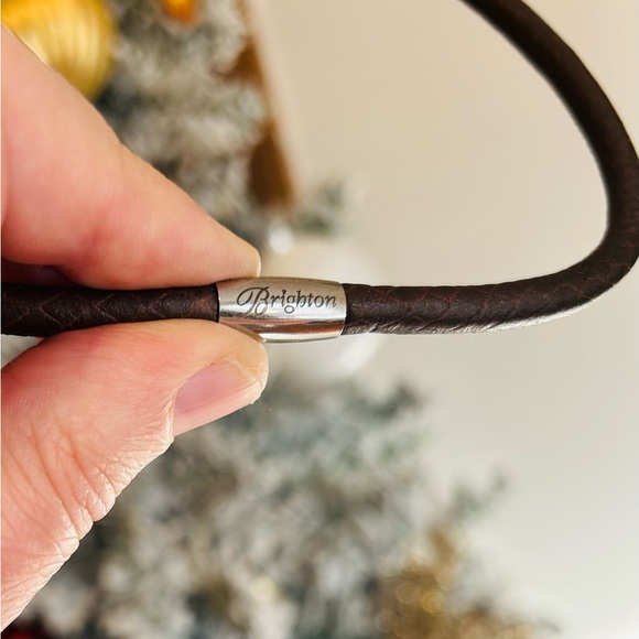 BRIGHTON BROWN BRAIDED LEATHER AND STERLING SILVER CHOKER/necklace to afix charm - Picture 3 of 5